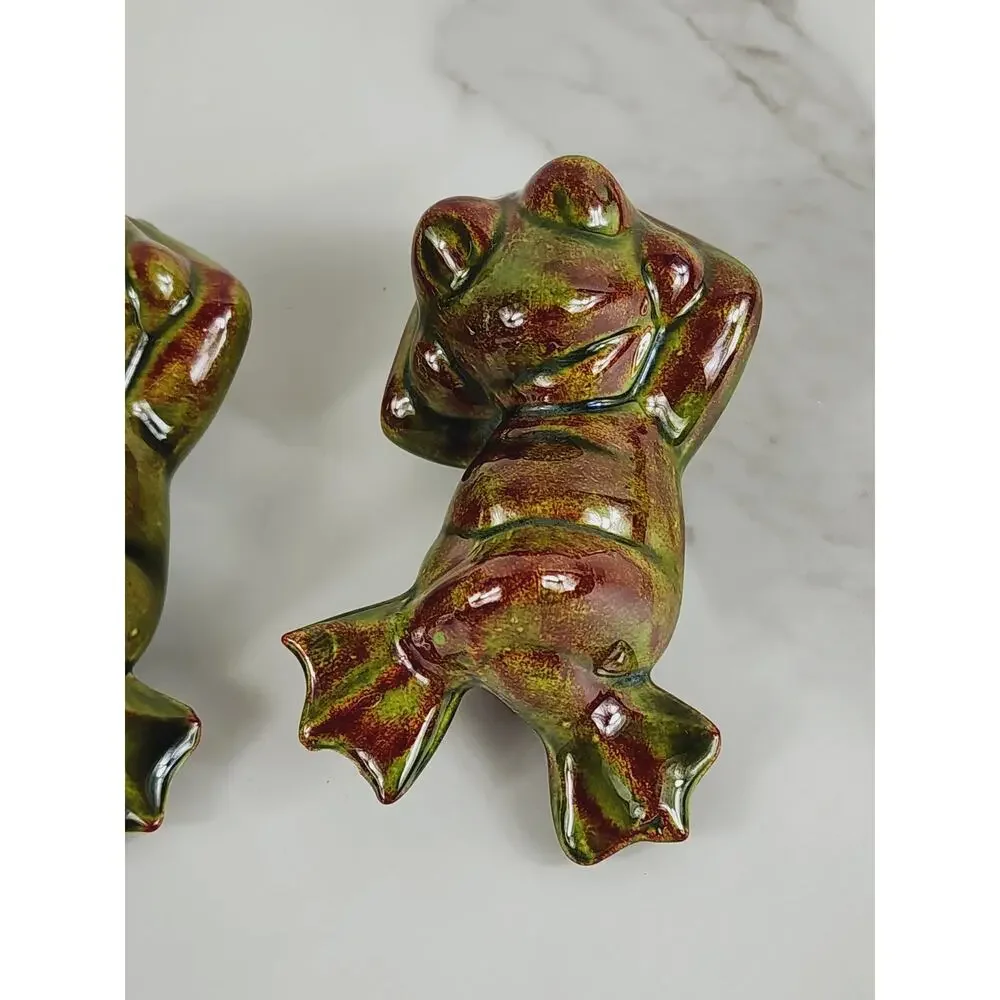 Mini Frog Figurine Relaxed Laying On Back 80's Glazed Ceramic 3